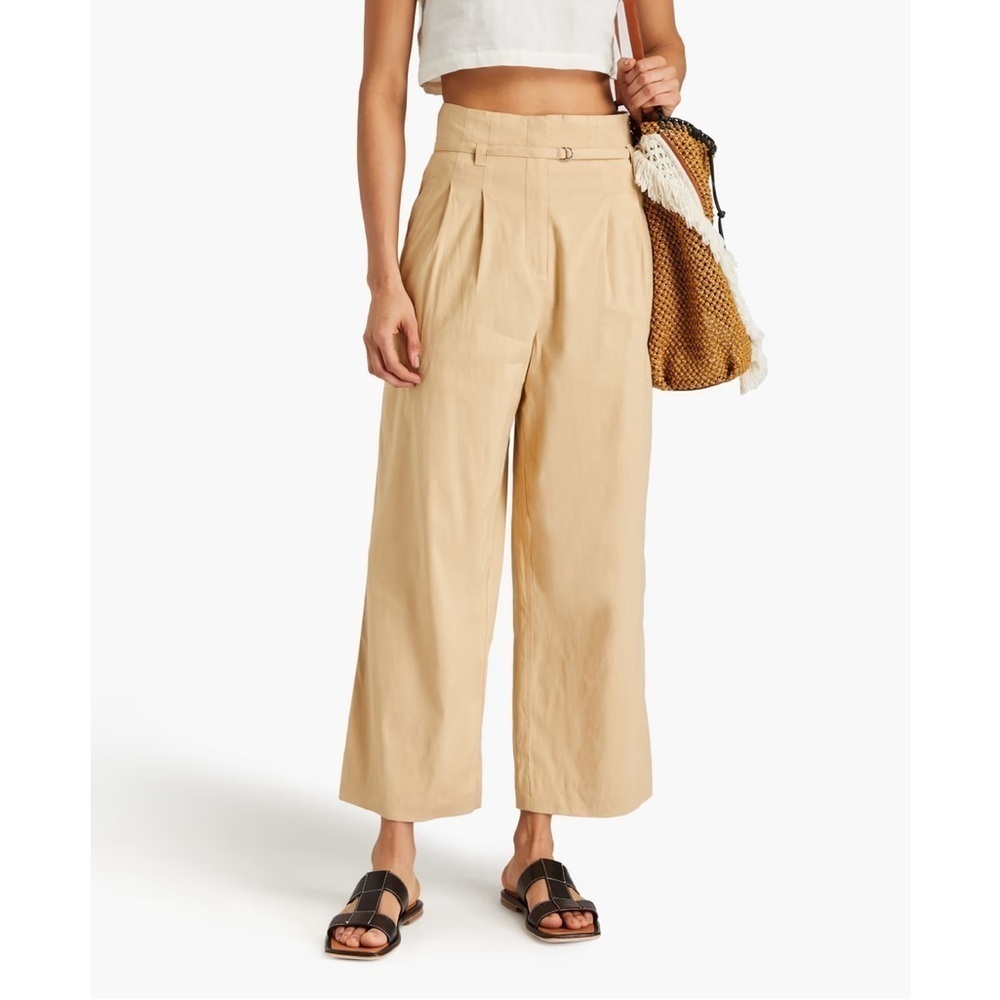 DEREK LAM 10 CROSBY Pant Linen blend wide leg pants Beige Pockets Sz 12 NEW